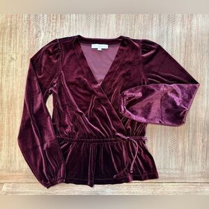 LOFT Velvet Wrap Peplum Top, S